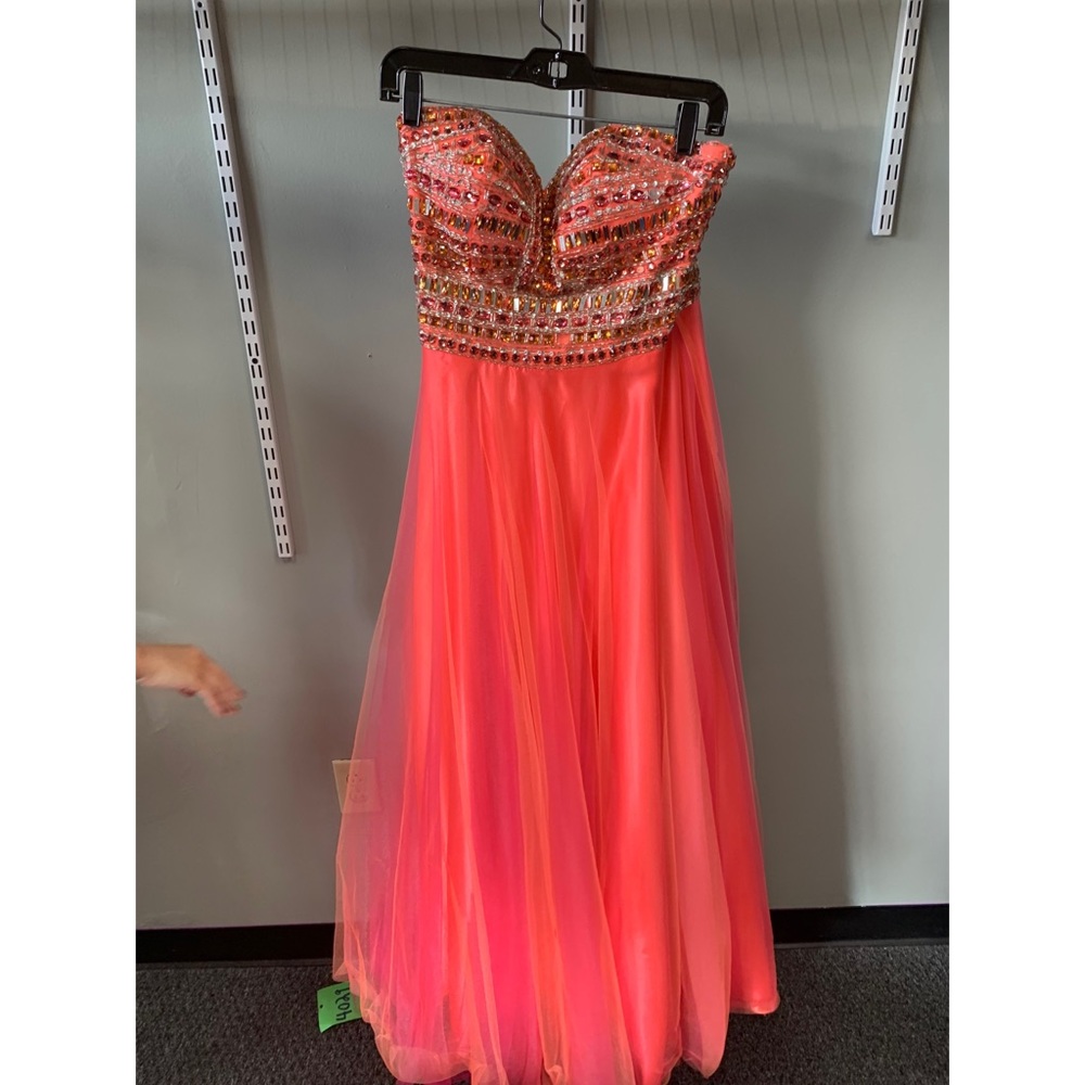 Coral Rhinestone Prom Dress